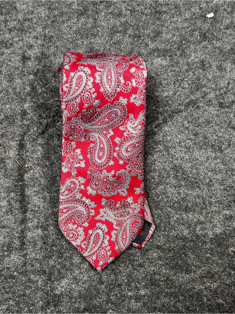 Men's Red Paisley Silk-Effect Tie with Silver Pattern